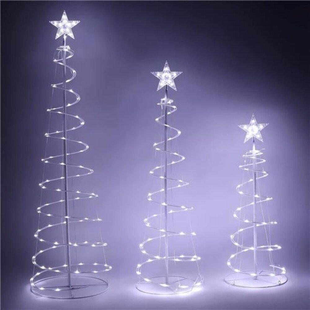 3 Packs Christmas Spiral Tree Yard Light 218 Pre-Lit LED Cool White Lights